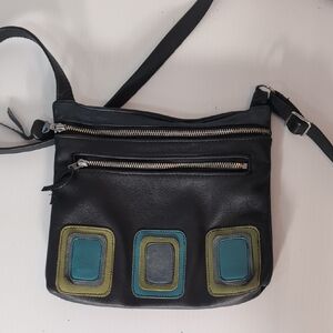 Indian Summer Leather Design Black and Green Women's Crossbody Bag